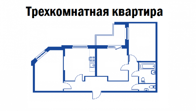 Типовая трехкомнатная квартира S 68 м.кв